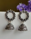 Floral silver oxidized jhumka