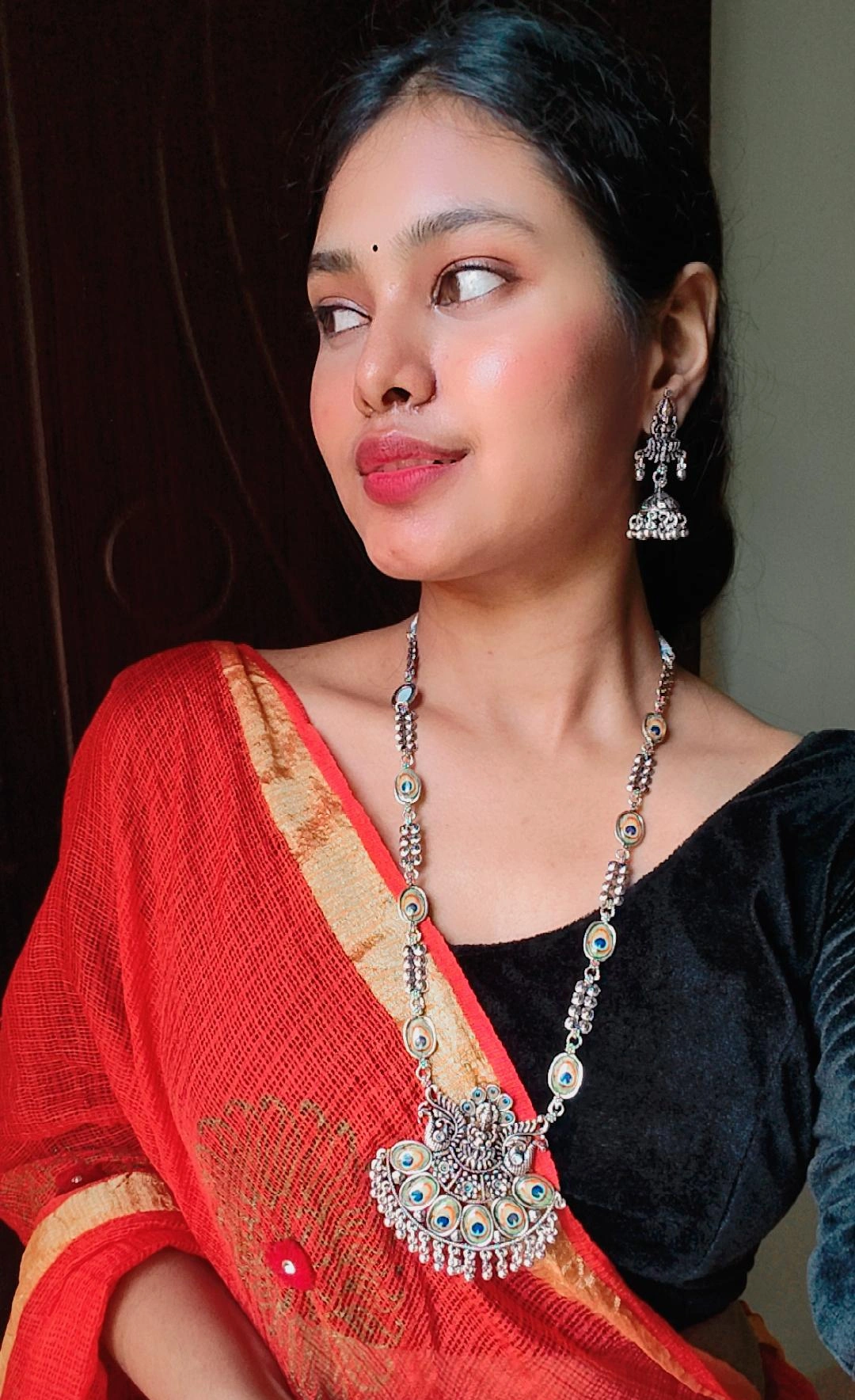 Oxidised Maa Durga necklace set with jhumka