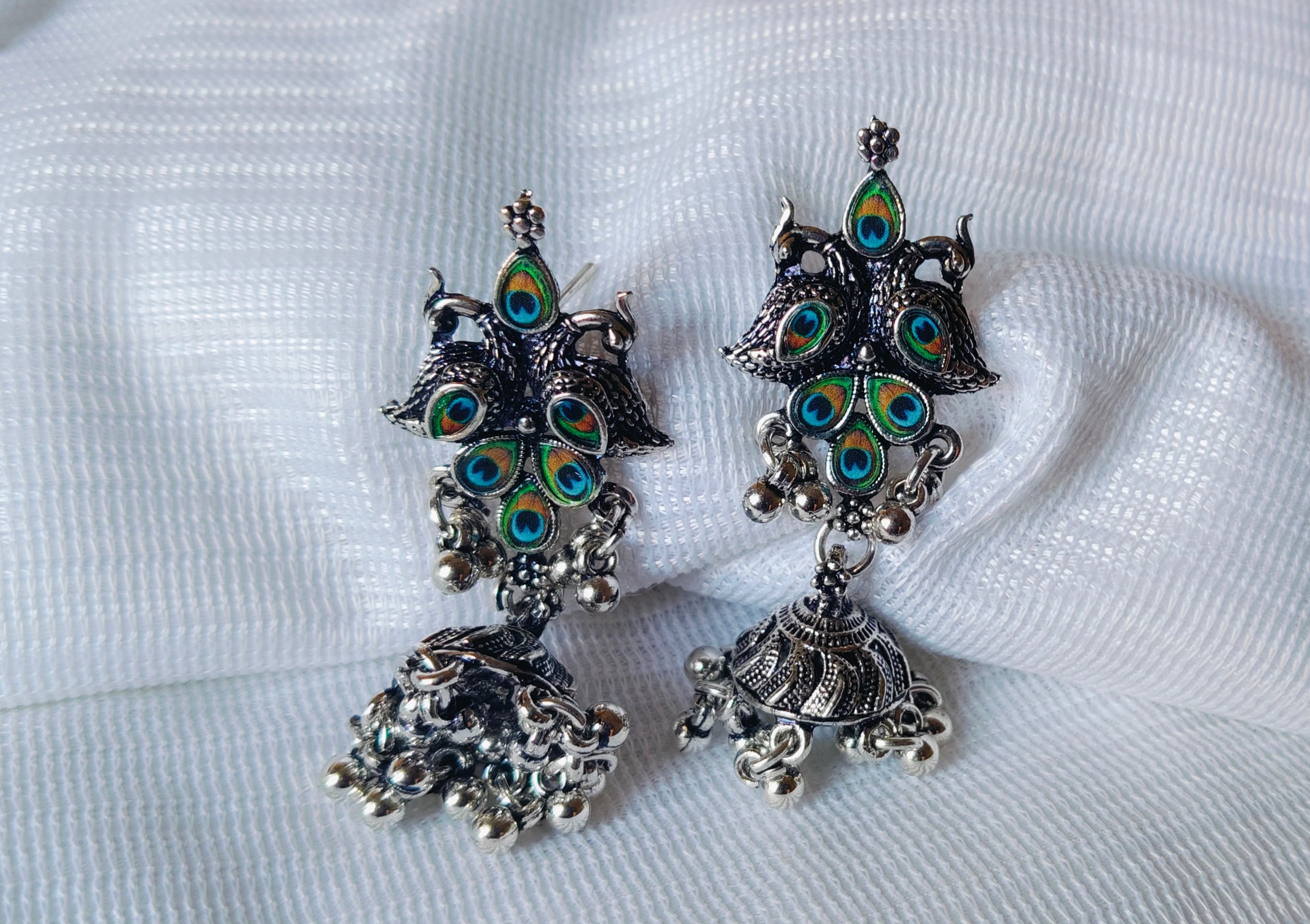 Oxidised antique peacock necklace with jhumka