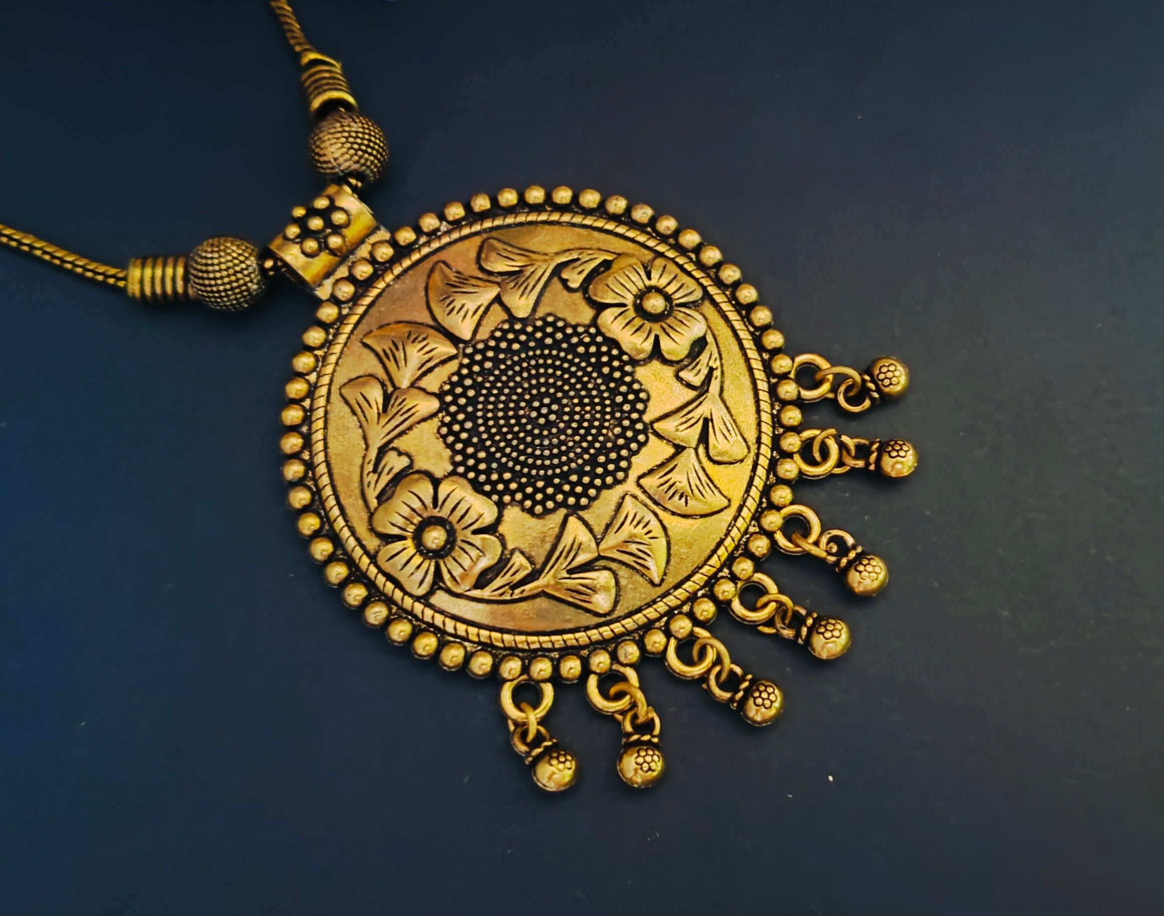 Traditional hand crafted oxidised golden necklace