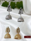 Silver and golden floral oxidised jhumka