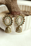 Floral stone cut oxidised jhumka