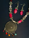 Pearl Nizami pink long oxidised necklace with earring