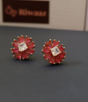 Red floral ear studs